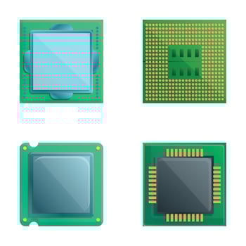 Microprocessor icons set cartoon vector. Central computer processor vector