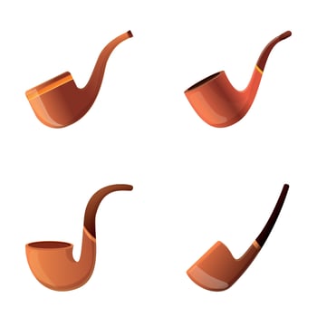 Pipe tobacco icons set cartoon vector. Classic vintage wooden smoke pipe vector