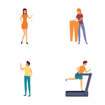 Slimming icons set cartoon vector. People before and after diet and fitness vector