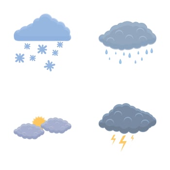 Weather change icons set cartoon vector. Cloud with rain thunderstorm and snow vector