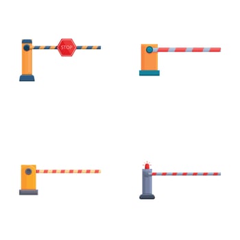 Railway crossing icons set cartoon vector. Open and closed railroad barrier vector