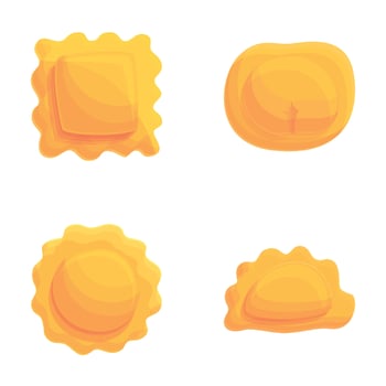 Tasty ravioli icons set cartoon vector. Ravioli of various shape vector