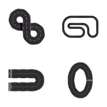 Speedway icons set cartoon vector. Curve and circle racetrack vector