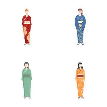 Set of women in traditional japanese kimonos vector
