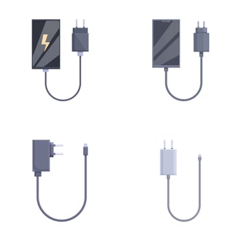 Smartphone charging cables and power adapters set vector