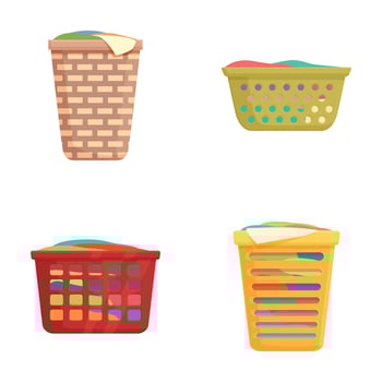 Vector illustration set of four styles of laundry baskets with clothes