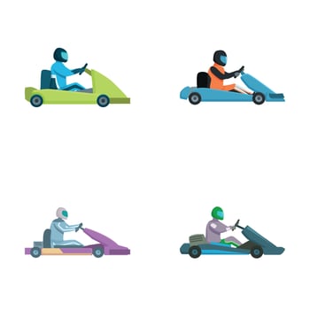 Set of cartoon gokart racers in action vector