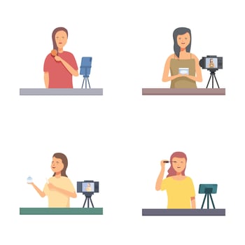 Set of female vloggers creating content vector