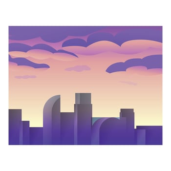 Beautiful sunset over big city with purple and orange sky vector