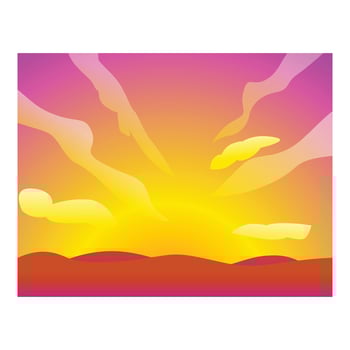 Yellow and purple sunset over rolling hills with clouds vector