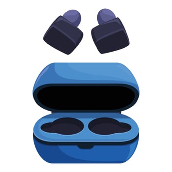 Open wireless earbuds case floating above showing charging ports vector