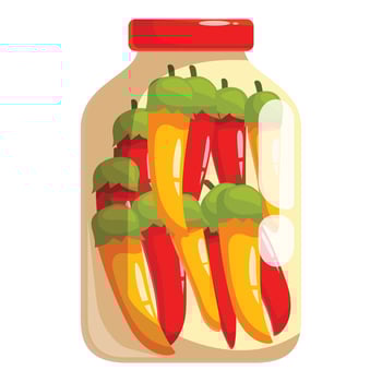 Glass jar filled with fresh red and yellow chili peppers preserving food vector
