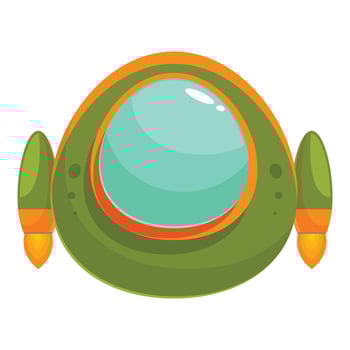 Green and orange spaceship flying in white background vector