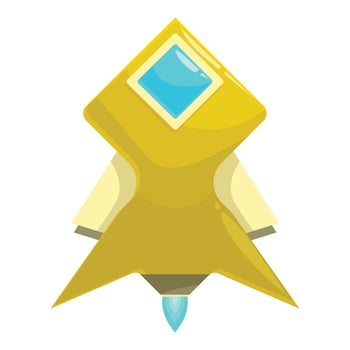 Yellow cartoon spaceship flying with blue engine fire vector
