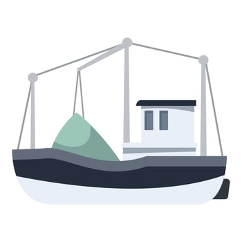 Fishing boat pulling net full of fish from ocean vector