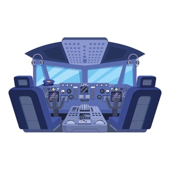 Empty airplane cockpit with control panel and pilot seats vector