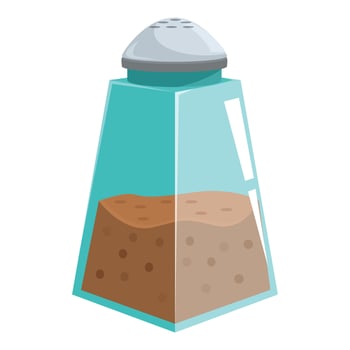 Glass salt shaker containing brown salt with metal top vector