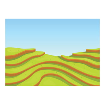 Green rice terraces forming steps under blue sky vector