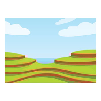 Green rice terraces forming steps overlooking the sea on a sunny day vector