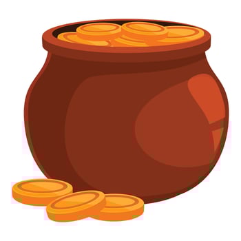 Ceramic pot overflowing with gold coins for saint patrick's day vector