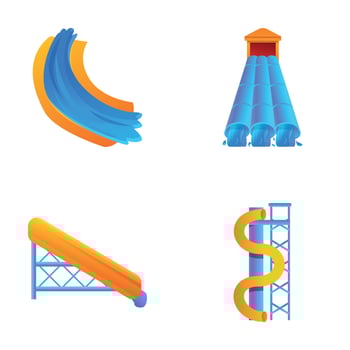 Water park icons set cartoon vector. Various water slide vector