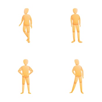 Atelier mannequin icons set cartoon vector. Different mannequin vector