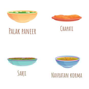 Asian food icons set cartoon vector. Traditional indian dish vector