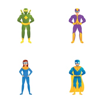 Superhero team icons set cartoon vector. Female and male superhero vector