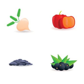 Organic food icons set cartoon vector. Turnip blueberry and ackee vector