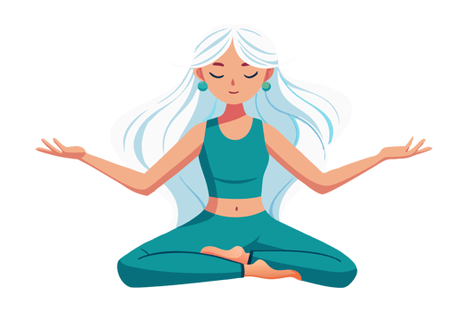 Illustration of cute girl meditating in lotus pose on the transparent background png