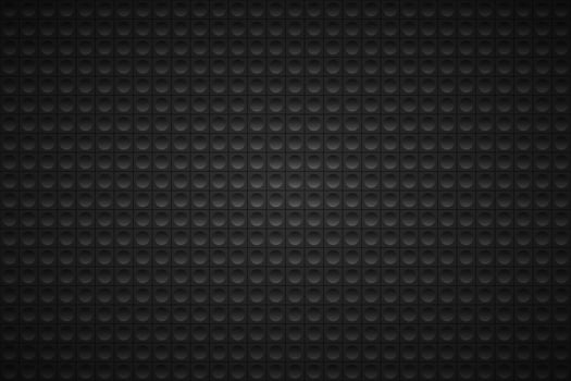 Dark grey abstract background. Dark squares with black circle. Perforated geometric black metallic background. Abstract material wallpaper vector