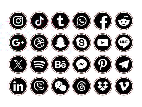 Set popular social media icons. Facebook, instagram, twitter, youtube, pinterest, behance, google, linkedin, whatsap, snapchat and many more. Editorial illustration vector