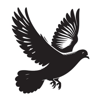 Pigeon silhouette, flying dove silhouette vector