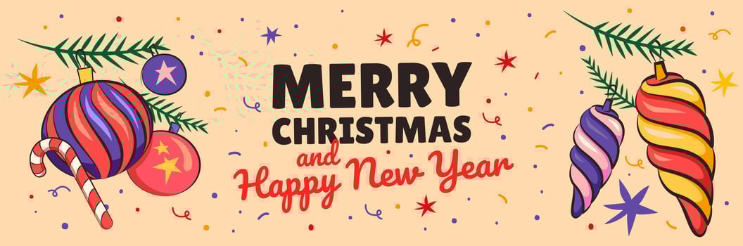 Happy New Year and Merry Christmas card, banner with typography vector