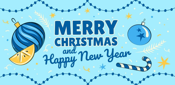 Merry Christmas and Happy New Year vintage card banner with typography vector