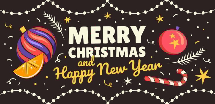 Vintage Merry Christmas and Happy New Year card banner with typography vector