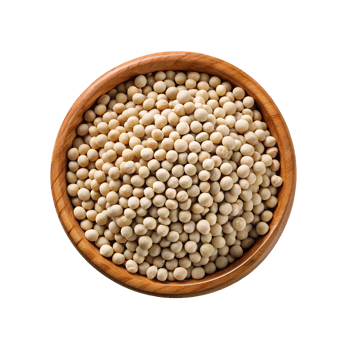 top view Dry peas in wooden bowl isolated png