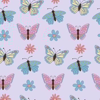 Butterflies and flowers seamless pattern. Floral repeat background for fabrics or wallpapers. vector