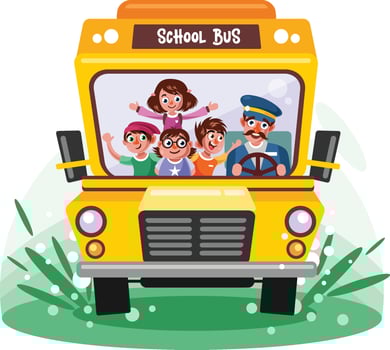 Kids Riding School Bus Illustration vector