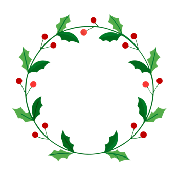 Christmas wreath made of holly, on an isolated transparent background for use in graphic design on the theme of Christmas png