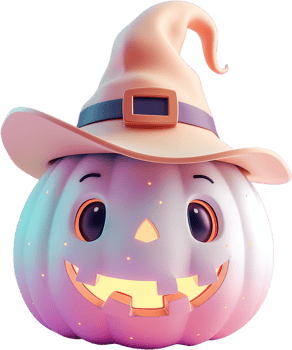 A cartoon pumpkin with a witch hat on it png
