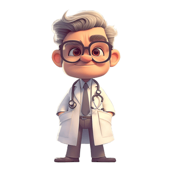 Design a 3d character as an old male doctor png