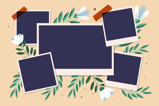 collage frame illustration with flower and leaves ornament vector