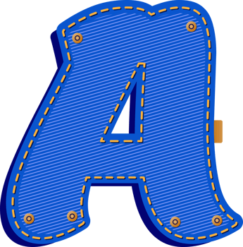 Letter A, Blue Jean with Buttons Alphabet png