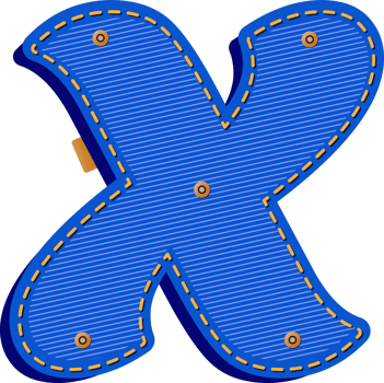 Letter X, Blue Jean with Buttons Alphabet png