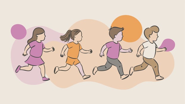 running children illustration, group of active kids playing clipart graphic illustration vector