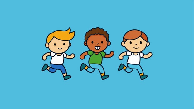 running children illustration, group of active kids playing clipart graphic illustration vector