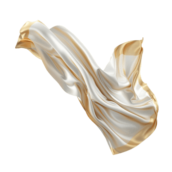 White golden flying fabric isolated on transparent background png