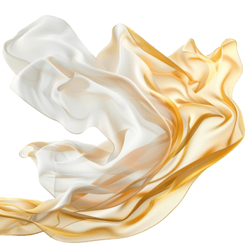 White golden flying fabric isolated on transparent background png