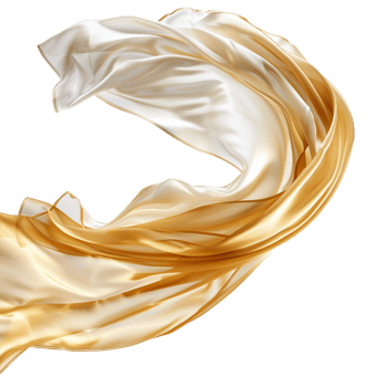 White golden flying fabric isolated on transparent background png